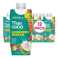 Thai Coco Coconut Water, 100% Pure & Unsweetened, No Sugar Added, USDA, Natural Electrolytes Hydration Drink, 11.2 fl oz Tetra Carton (Pack of 12)
