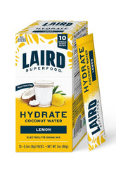 Laird Superfood Hydrate Coconut Water Electrolyte Drink Mix, Lemon, 10 Single Serve Stick Packs, 0g Added Sugar, No Artificial Ingredients