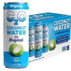 C2O - Coconut Water, The Original Flavor (15 Pack) - Made with Fresh Coconut Water - Plant Based - Non GMO - Canned Water - Natural Hydration, Electrolytes, & Potassium - 15 Cans, 10.5 FL OZ