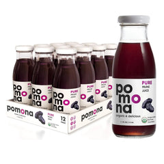 Pomona Organic Juices Pure Prune Juice, 8.4 Ounce Bottle (Pack of 12), Cold Pressed Organic Juice, Non-GMO, No Sugar Added, Not from Concentrate, Gluten Free, Kosher Certified, Preservative Free