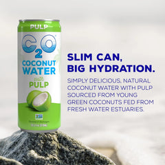 C2O - Coconut Water, The Original Flavor with Pulp (15 Pack) - Made with Fresh Coconut Water - Plant Based - Non GMO - Canned Water - Natural Hydration, Electrolytes, & Potassium - 15 Cans, 10.5 FL OZ