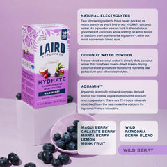 Laird Superfood Hydrate Coconut Water – Electrolyte Drink Mix – Wild Berry, 10 Single Serve Sticks – 0g Added Sugar – No Artificial Ingredients – On-the-go Hydration