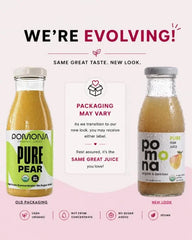 Pomona Organic Pear Juice, Cold Pressed USDA Organic Juices, Pears And Lemon Juice, No Added Sugar, Not From Concentrate, Vegan, Kosher, Non GMO, Pasteurized, 8.4 Oz Glass Bottles