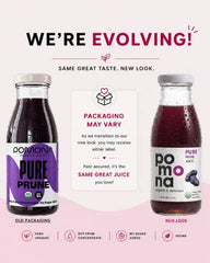 Pomona Organic Juices Pure Prune Juice, 8.4 Ounce Bottle (Pack of 12), Cold Pressed Organic Juice, Non-GMO, No Sugar Added, Not from Concentrate, Gluten Free, Kosher Certified, Preservative Free