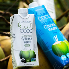 Real Coco Original Coconut Water 500mL, 100% USDA Organic Coconut Water, Packed with Electrolytes, Dairy/Soy Free, Vegan, Plant Based (12-pack, 500L)