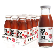 Pomona Organic Juices Pure Tomato Juice, 8.4 Ounce Bottle (Pack of 12), Cold Pressed Organic Juice, Non-GMO, No Sugar Added, Not from Concentrate, Gluten Free, Kosher Certified, Preservative Free
