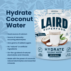 Laird Superfood HYDRATE Coconut Water Powder Drink Supplement with Coconut Water and Auqamin, All Natural, No Added Sugars, Gluten-Free, Non-GMO, Vegan, 8 oz. Bag, Pack of 1