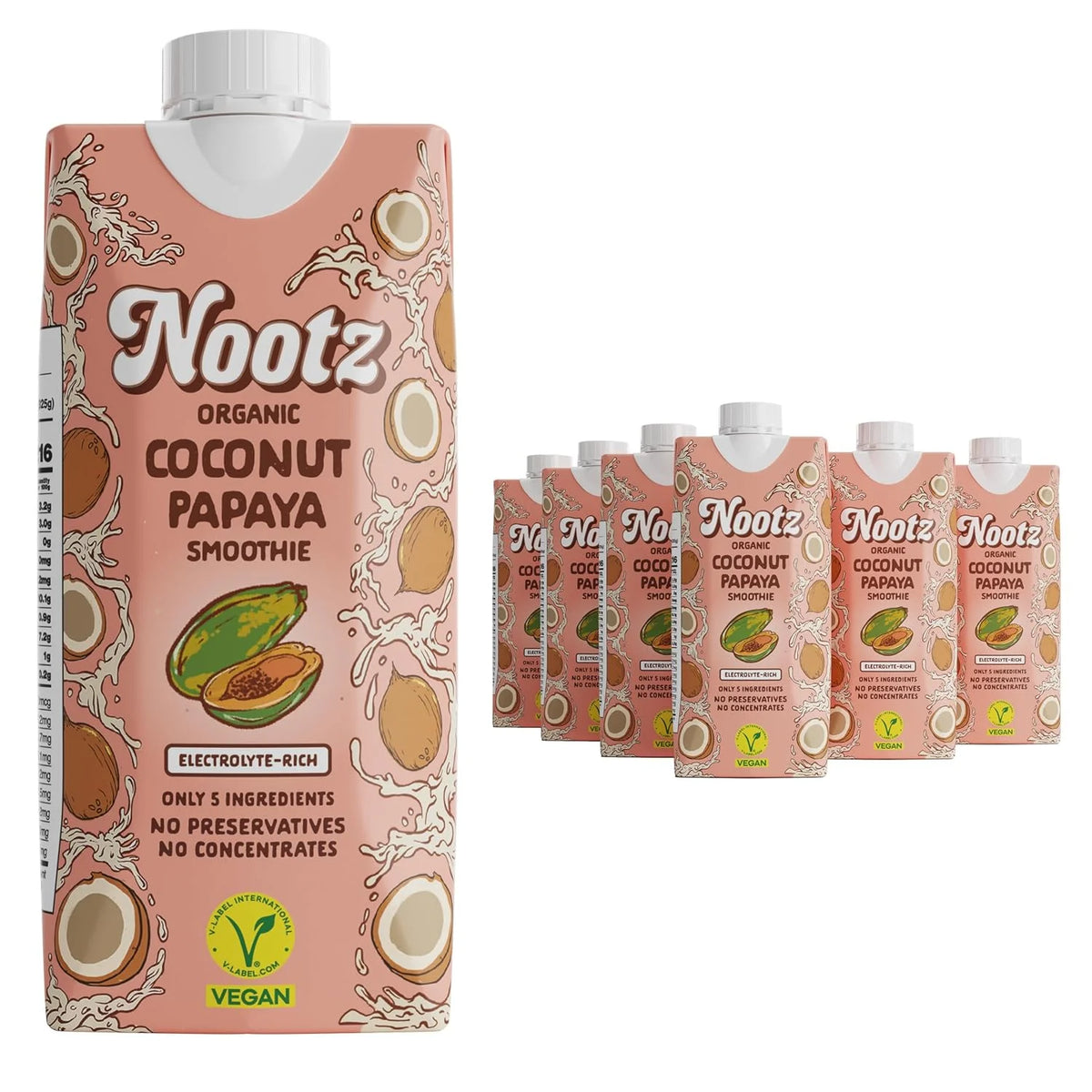 Nootz Organic Coconut Papaya Smoothie 11 Fl Oz, 12 Pack – Blend of Coconut, Papaya and Lime – Clean, Better-For-You, Harmless Ingredients - Natural Hydration with MCTs, Electrolytes and Vitamin C - Vegan, USDA Organic, Kosher & Halal