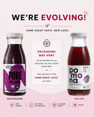 Pomona Organic Plum Juice (Pack of 12), Cold Pressed USDA Organic Juices, 100% Plums, No Added Sugar, Not From Concentrate, Vegan, Kosher, Non GMO, Pasteurized, 8.4 oz Glass Bottles
