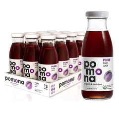 Pomona Organic Plum Juice (Pack of 12), Cold Pressed USDA Organic Juices, 100% Plums, No Added Sugar, Not From Concentrate, Vegan, Kosher, Non GMO, Pasteurized, 8.4 oz Glass Bottles