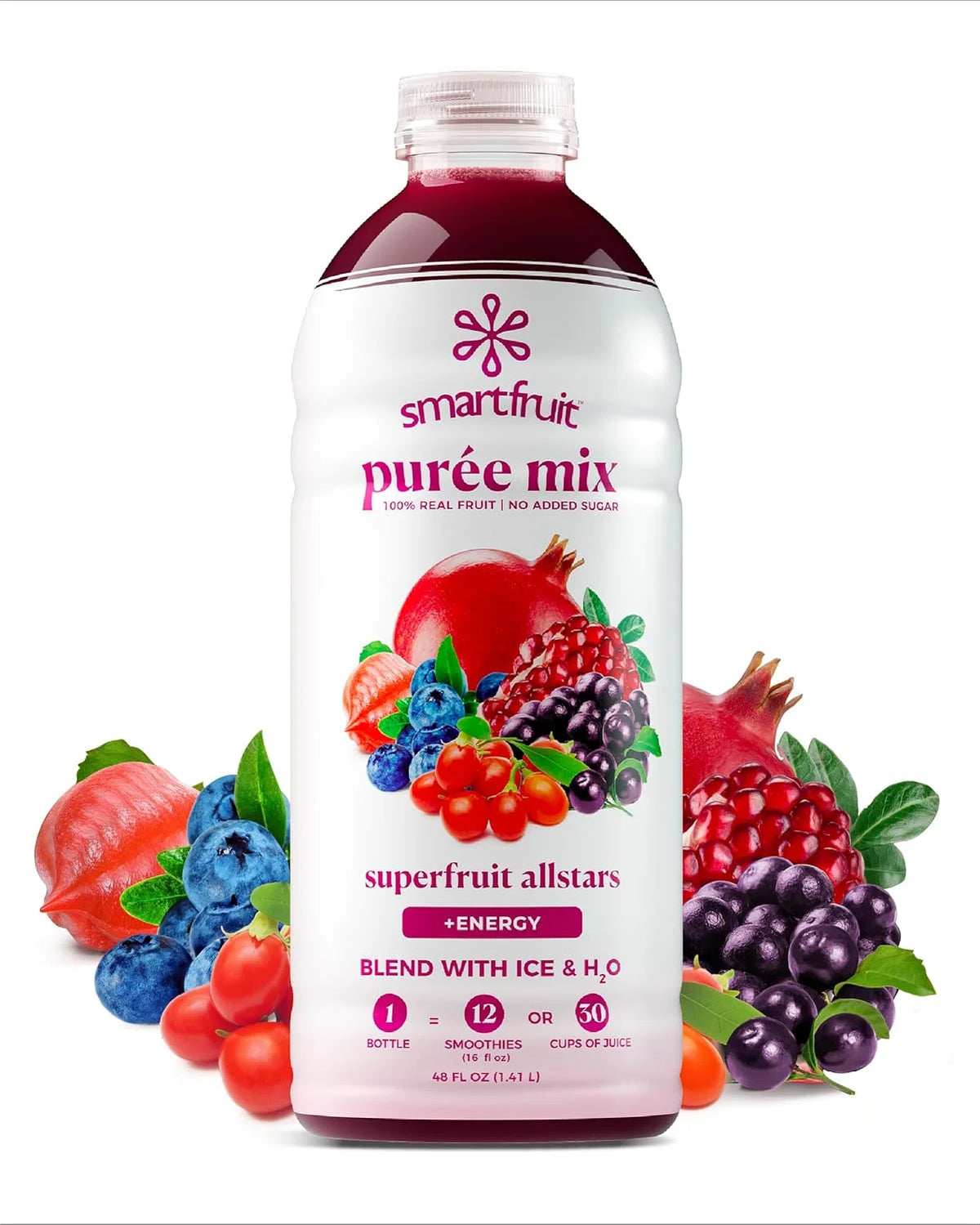 Smartfruit Superfruit All-Stars + Energy – 100% Real Fruit Purée with Blueberry, Pomegranate, Acai & Goji Berries – Great for Smoothies, Juice, Yogurt, Cocktails, Teas & More – 48oz