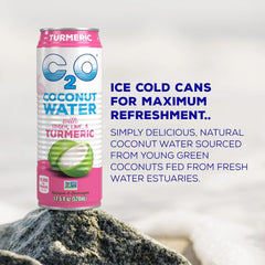 C2O - Coconut Water with Ginger, Lime, & Turmeric (12 Pack) - Made with Fresh Coconut Water - Plant Based - Non GMO - Canned Water - Natural Hydration, Electrolytes, & Potassium - 12 Cans, 17.5 FL OZ