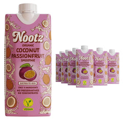 Nootz Organic Coconut Passionfruit Smoothie 11 Fl Oz, 12 Pack – Blend of Coconut and Passionfruit – Clean, Better-For-You, Harmless Ingredients - Natural Hydration with MCTs, Electrolytes and Vitamin C - Vegan, USDA Organic, Kosher & Halal