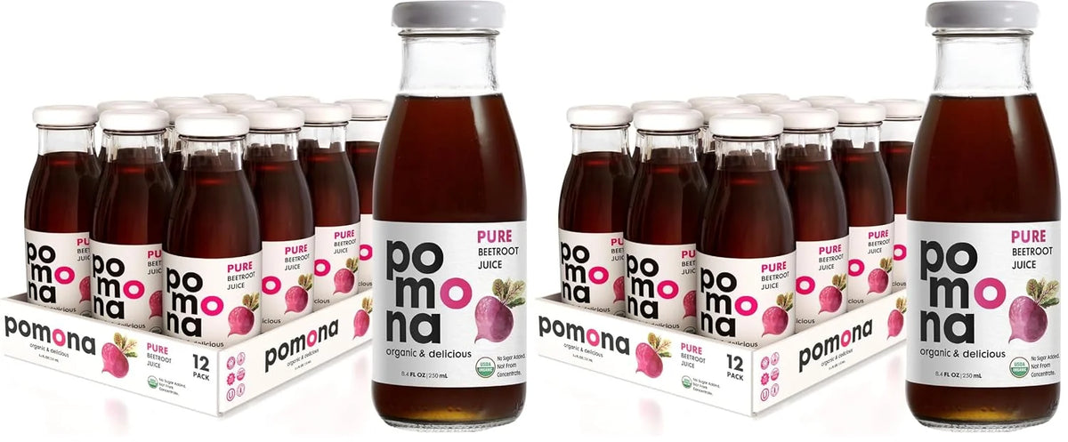 Pomona Organic Cold Pressed Beet Juice, Non-GMO, No Sugar, Gluten Free, Kosher, Preservative Free - Pack of 24, 8.4 oz