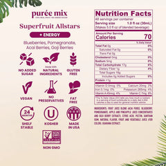 Smartfruit Superfruit All-Stars + Energy – 100% Real Fruit Purée with Blueberry, Pomegranate, Acai & Goji Berries – Great for Smoothies, Juice, Yogurt, Cocktails, Teas & More – 2-Pk, 48oz Each