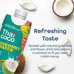 Thai Coco Coconut Water, 100% Pure & Unsweetened, No Sugar Added, USDA, Natural Electrolytes Hydration Drink, 11.2 fl oz Tetra Carton (Pack of 12)