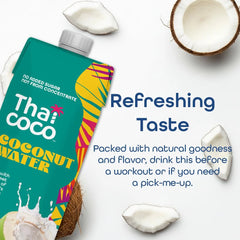 Thai Coco Coconut Water, 100% Pure & Unsweetened, No Sugar Added, USDA, Natural Electrolytes Hydration Drink, 33.8 fl oz Tetra Carton (Pack of 6)