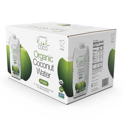 Real Coco Original Coconut Water 500mL, 100% USDA Organic Coconut Water, Packed with Electrolytes, Dairy/Soy Free, Vegan, Plant Based (12-pack, 500L)