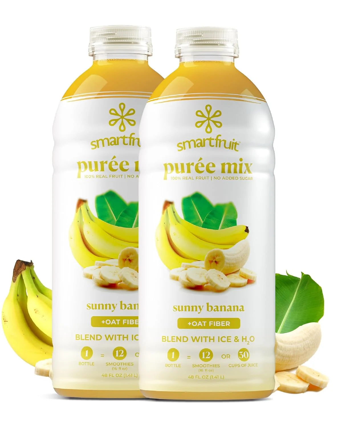 Smartfruit Sunny Banana + Oat Fiber – 100% Real Fruit Purée with Banana, Apple & Pineapple – Great for Smoothies, Juice, Yogurt, Cocktails, Teas & More – High in Vitamin A – 2-Pk, 48oz Each