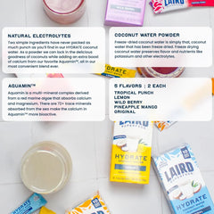 Laird Superfood Hydrate Electrolyte Drink Mix with Coconut Water, Variety Pack, 10 Single Serve Stick Packs, 0g Added Sugar, No Artificial Ingredients