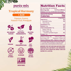Smartfruit Tropical Harmony + Aloe – 100% Real Fruit Purée with Pineapple, Passion Fruit, Papaya & Guava – Great for Smoothies, Juice, Yogurt, Cocktails, Teas – High in Vitamin A & C – 2-Pk, 48oz Each